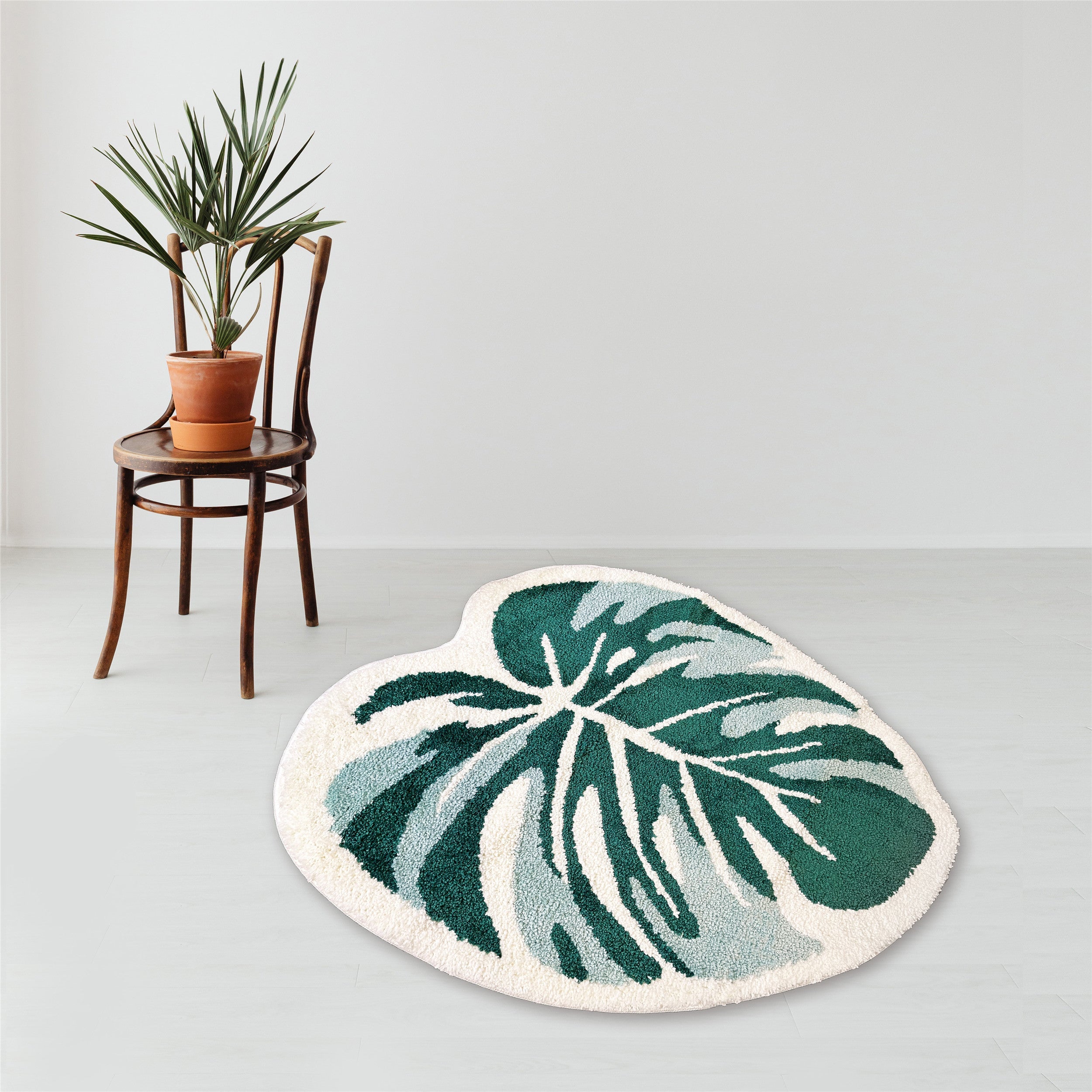 Monstera-leaf shape bath mat colorful cute bathroom decor