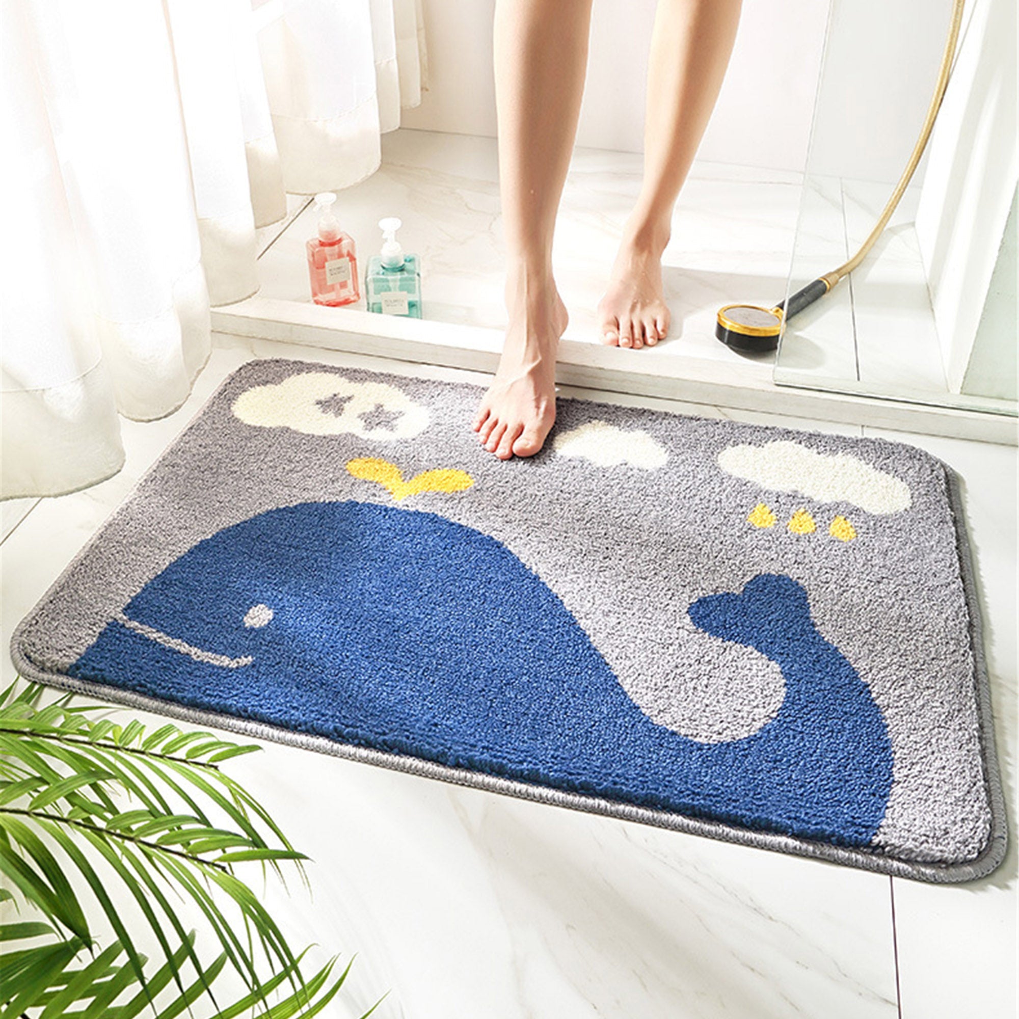 Whale bath mat colorful cute bathroom decor