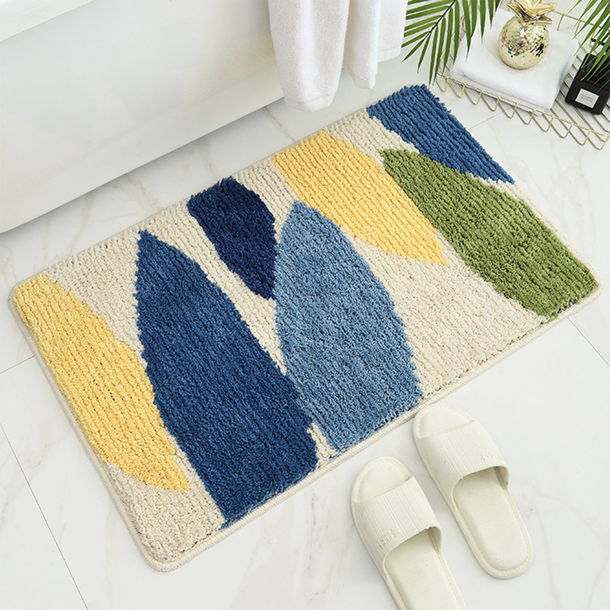 Tropical leaves bath mat colorful cute bathroom decor