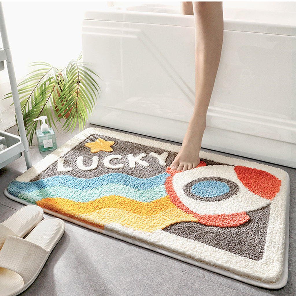 Space bath mat colorful cute bathroom decor