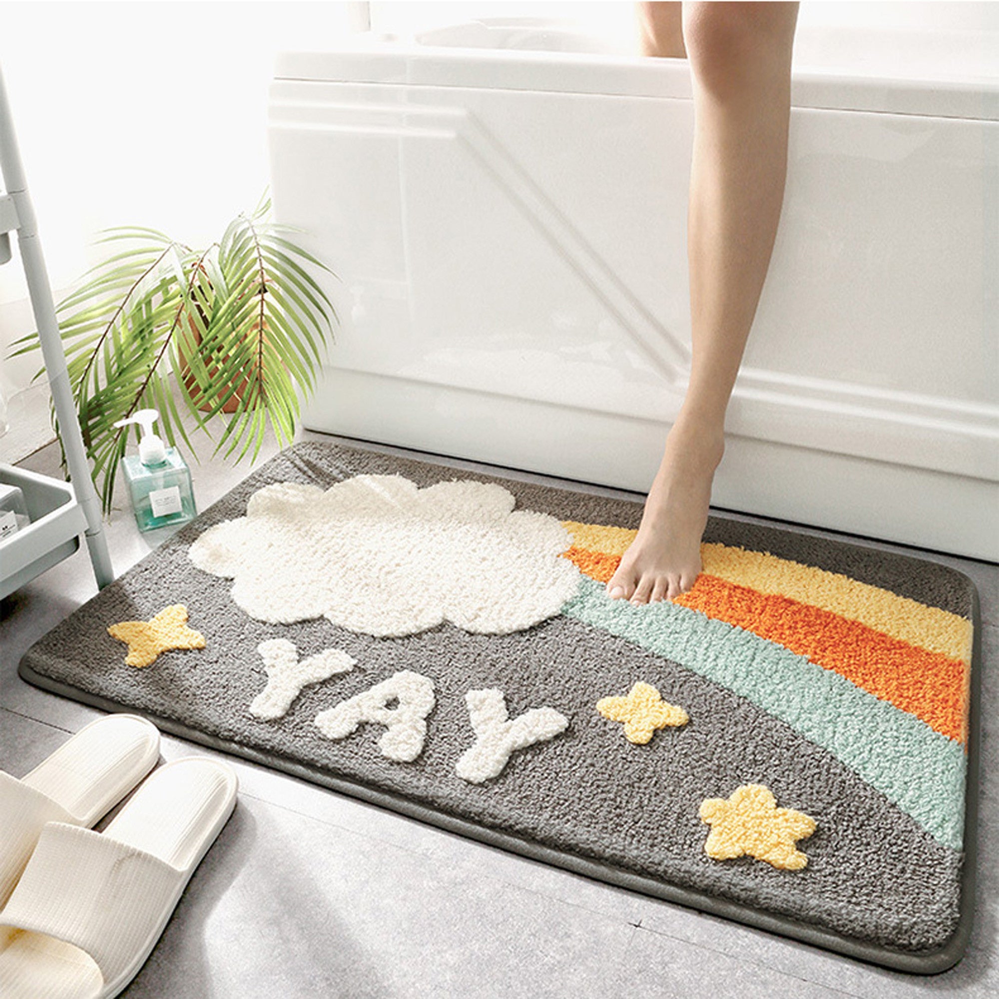 Space rainbow bath mat colorful cute bathroom decor