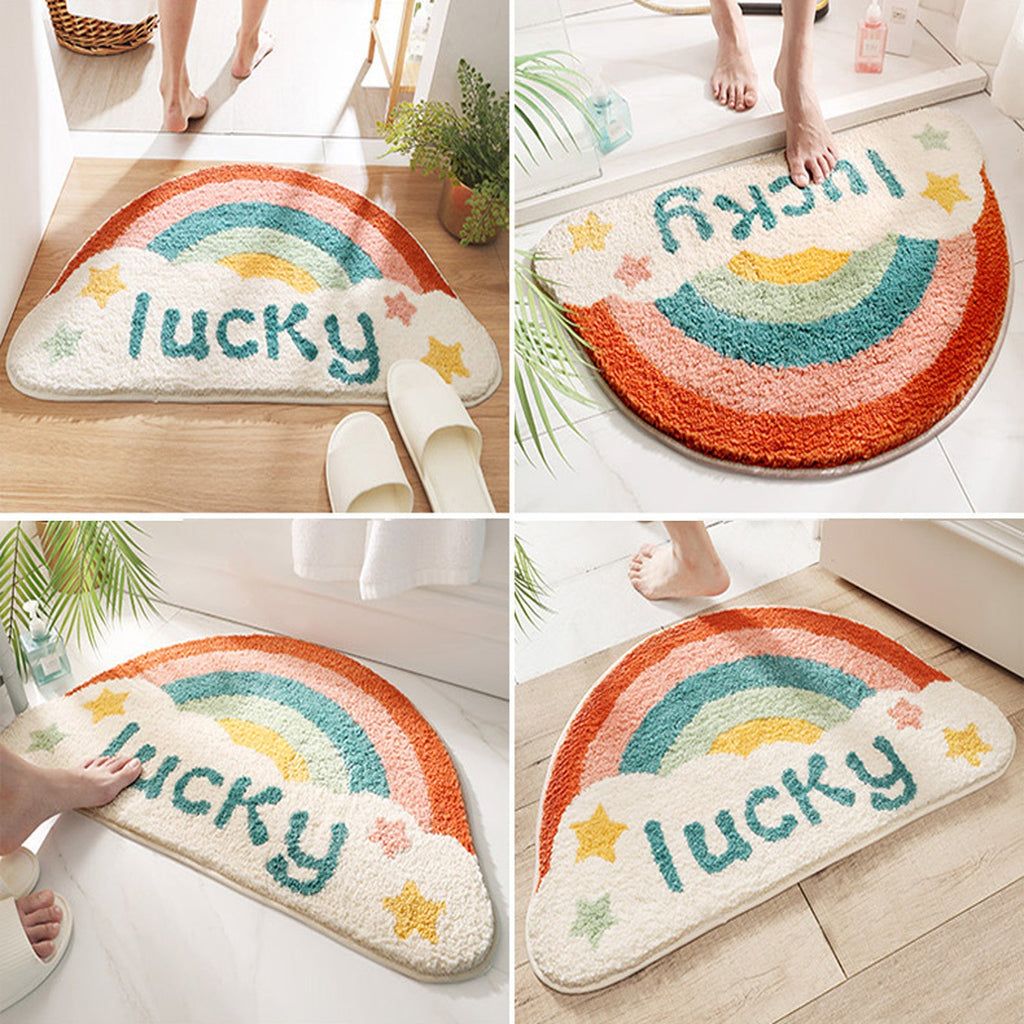 Snow mountain sunrise half round bath mat colorful cute decor bathroom rug