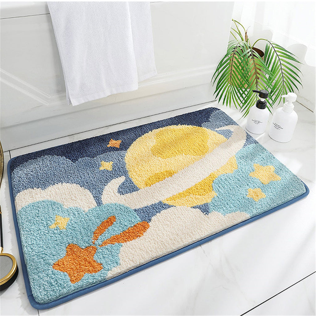 Space adventure planet bath mat colorful cute bathroom decor