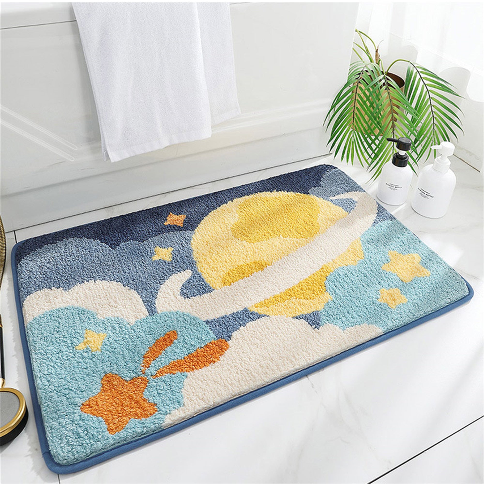 Space adventure planet bath mat colorful cute bathroom decor