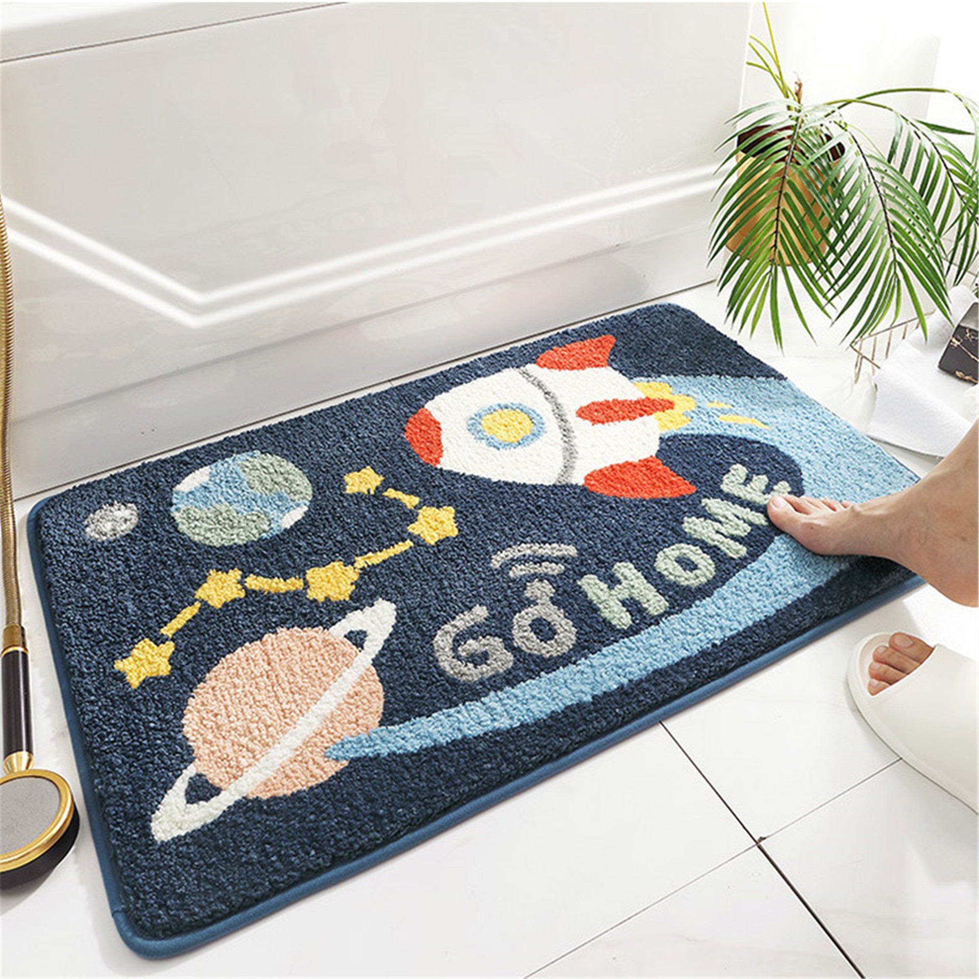 Space go home bath mat colorful cute bathroom decor
