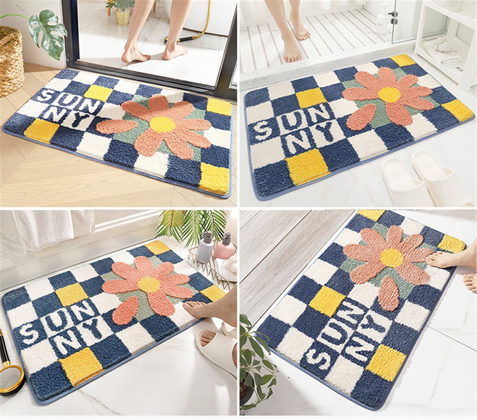 Checkerboard bath mat colorful cute bathroom decor