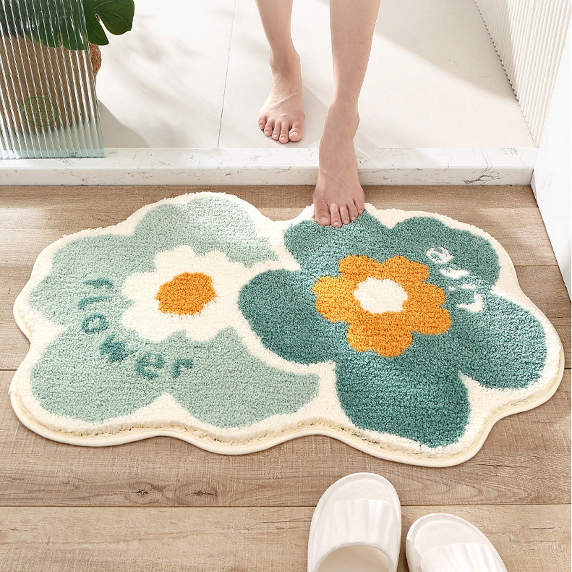 Flower shape bath mat colorful cute bathroom decor