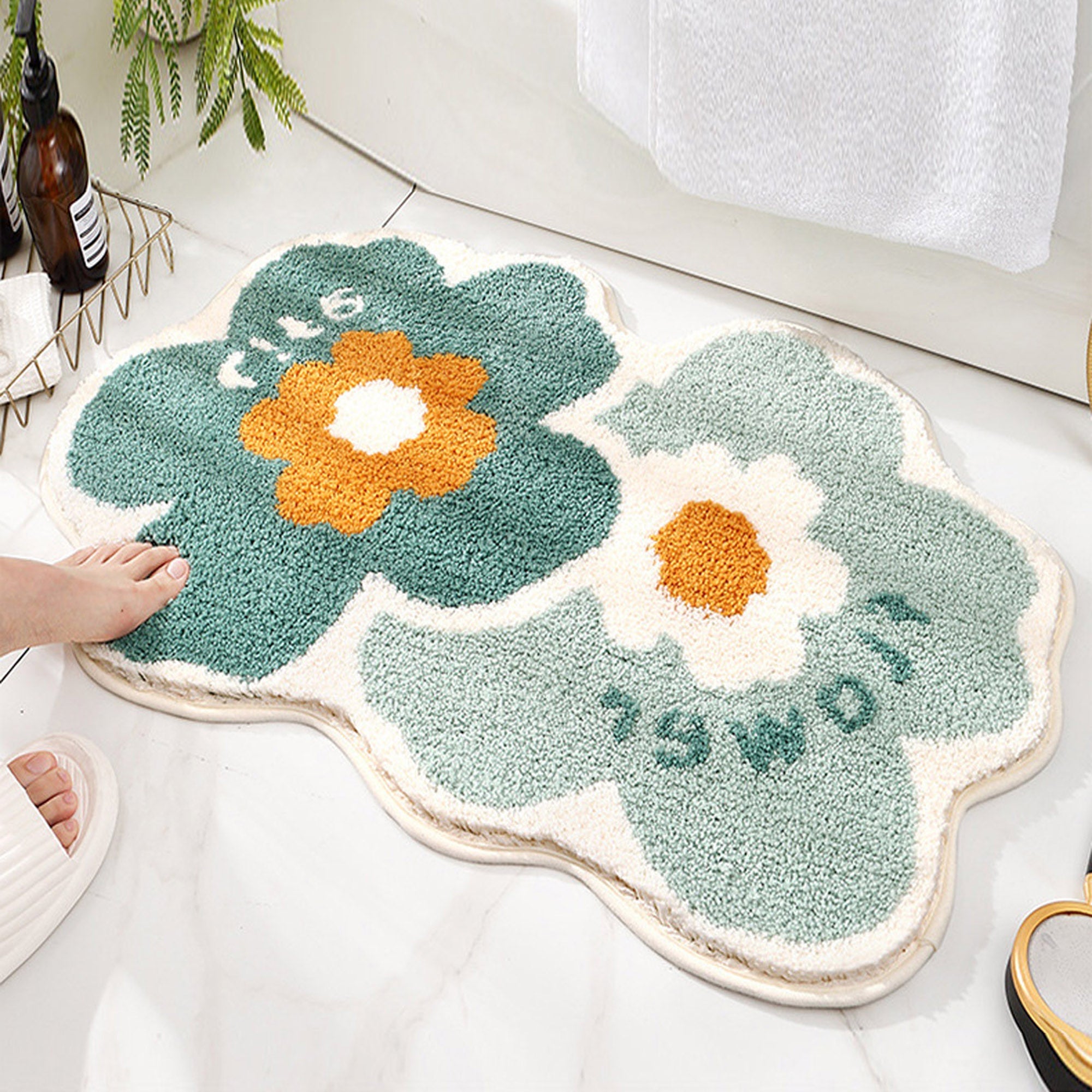 Flower shape bath mat colorful cute bathroom decor