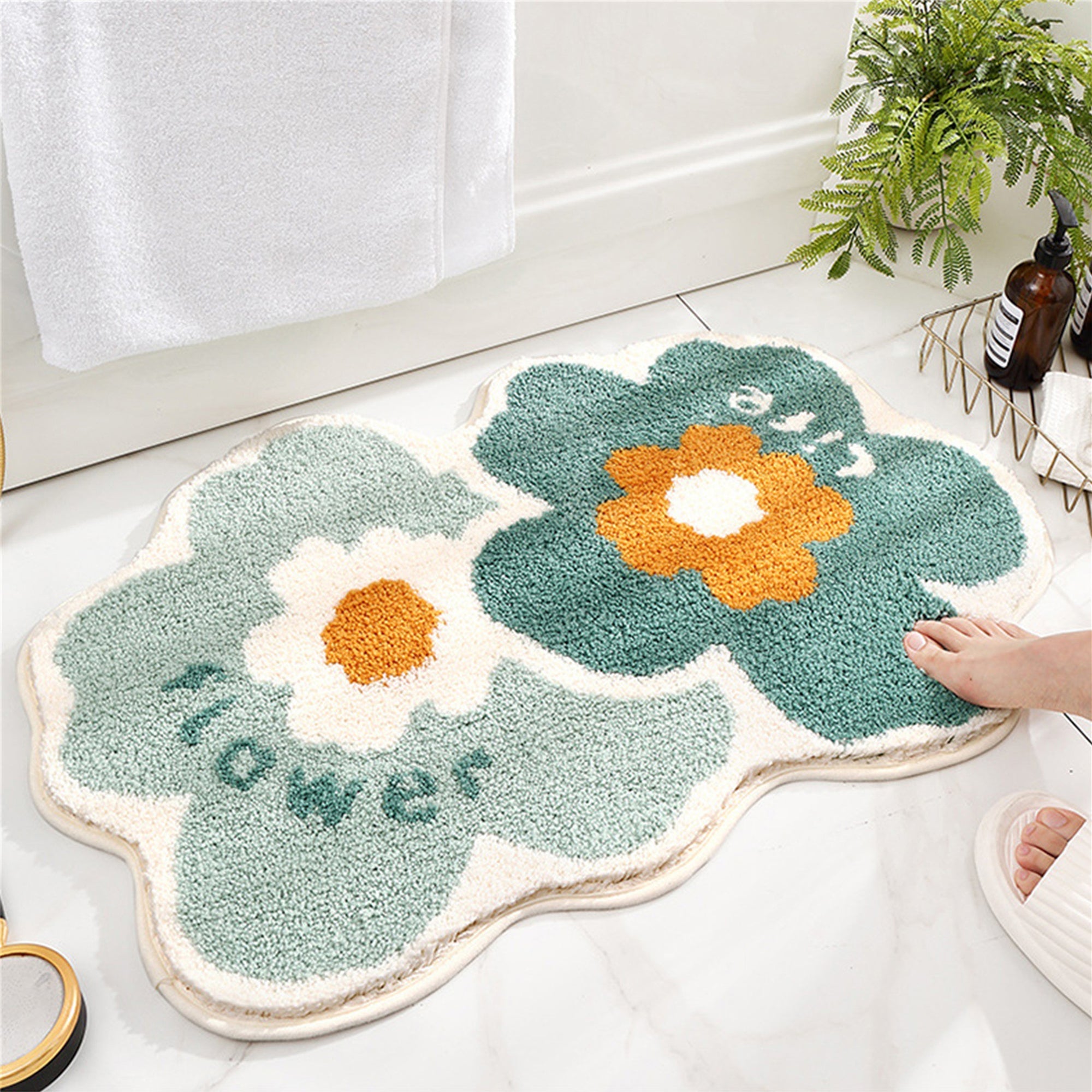 Flower shape bath mat colorful cute bathroom decor