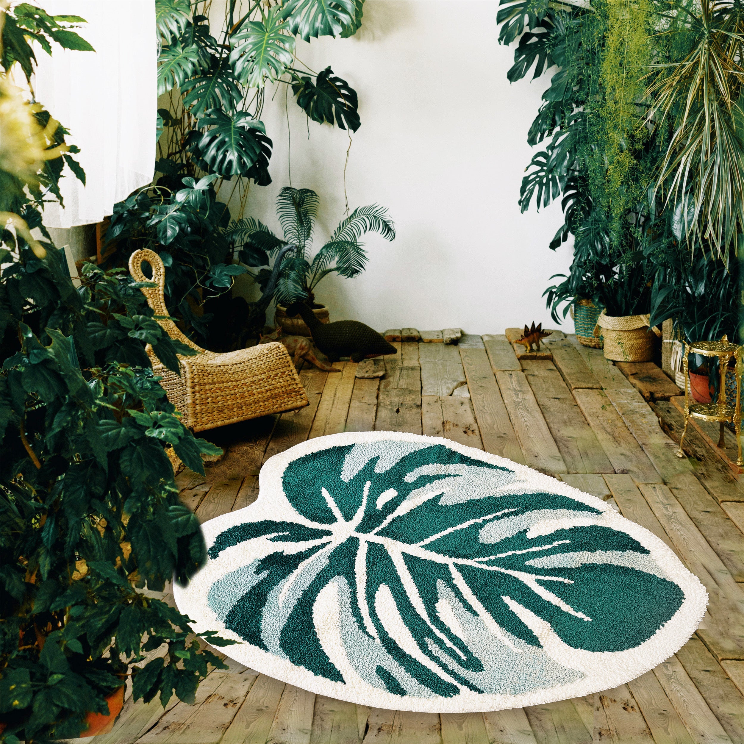 Monstera-leaf shape bath mat colorful cute bathroom decor
