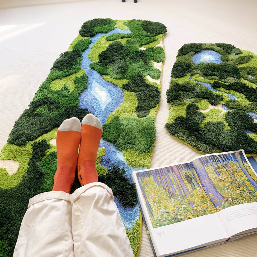 Luxury Rinver Moss Runner Rug 3d Tufted Tropical bedside mat,moss rug,bath mat cute bathroom decor