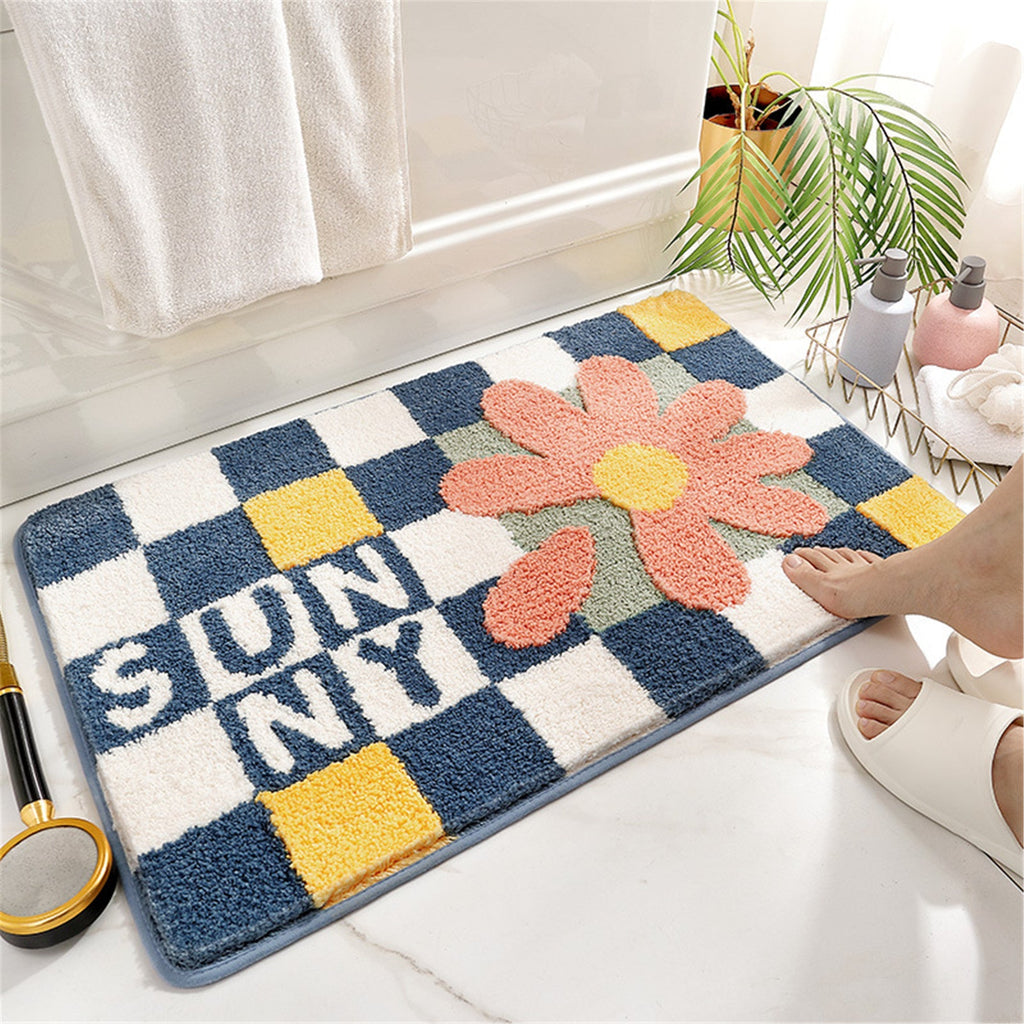Checkerboard bath mat colorful cute bathroom decor