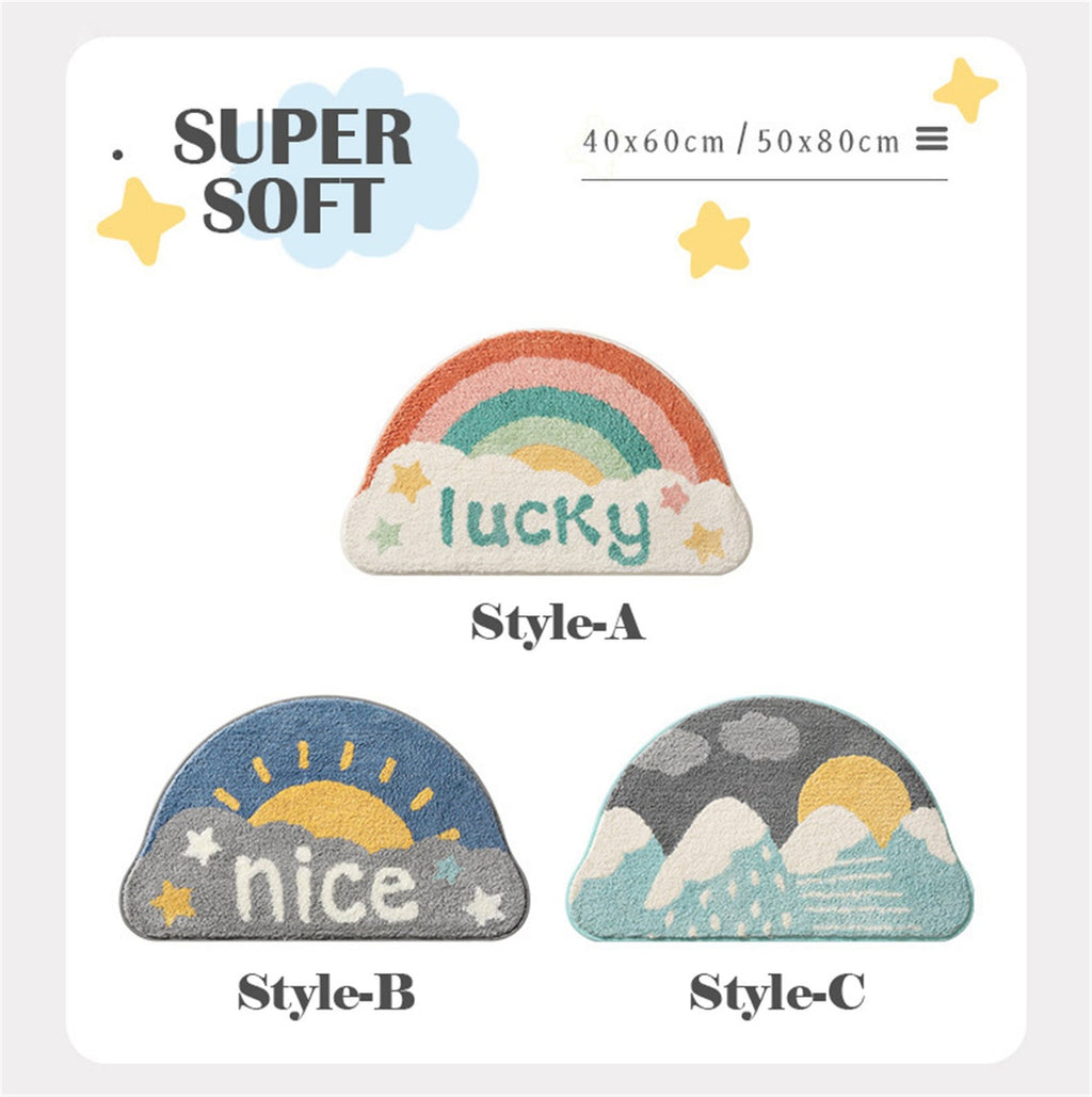 Snow mountain sunrise half round bath mat colorful cute decor bathroom rug